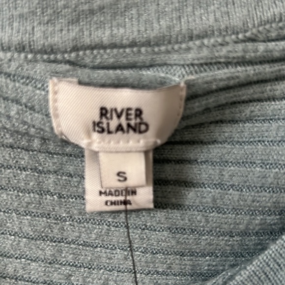 River Island Off the shoulder Knit Sweater Dress S Teal Light Blue Mini Skirt - Picture 7 of 11